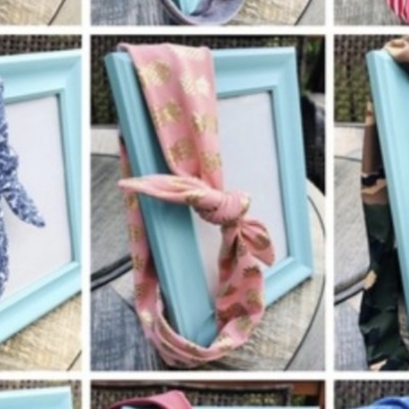 Pink with Gold Pineapples Tie-Up Headband - Picture 1 of 4